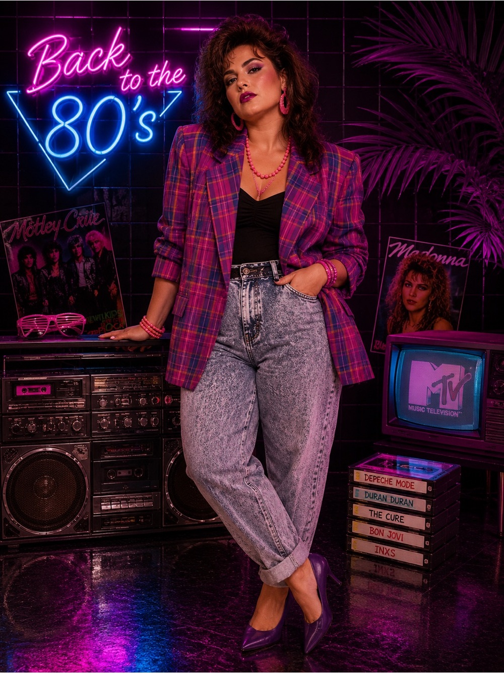 Casual Corner Pink and Purple Plaid Blazer 80s Blazer